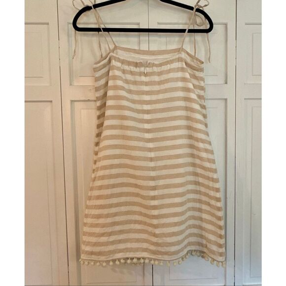 J.Crew beige striped Pom trim linen tie shoulder dress size xs - Picture 11 of 12